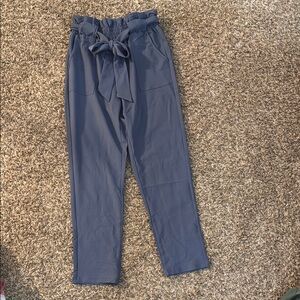 Blue High-Waisted Pants with Bow